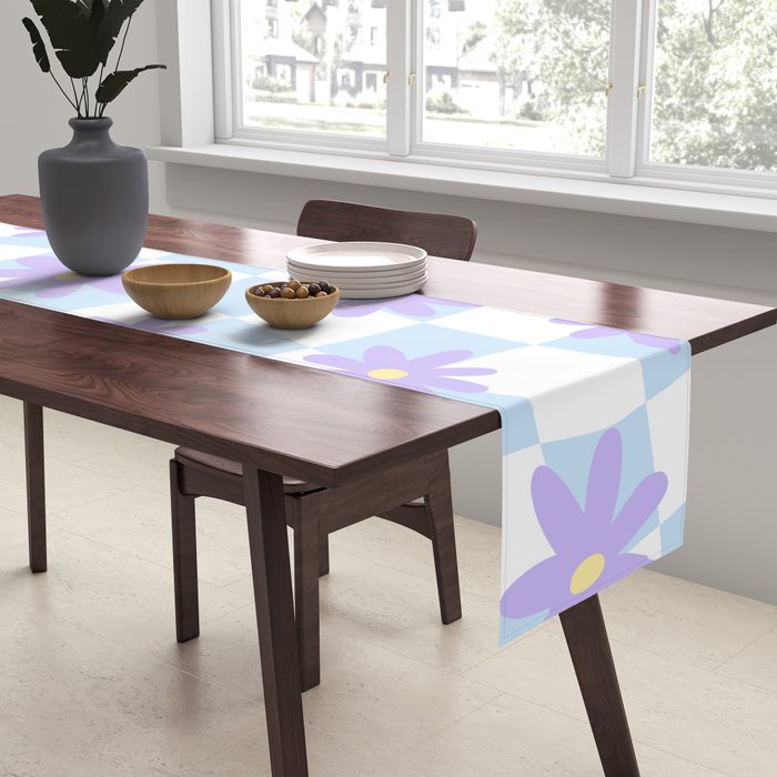 Retro psychedelic flower checkered print Table Runner Gallery Image 2