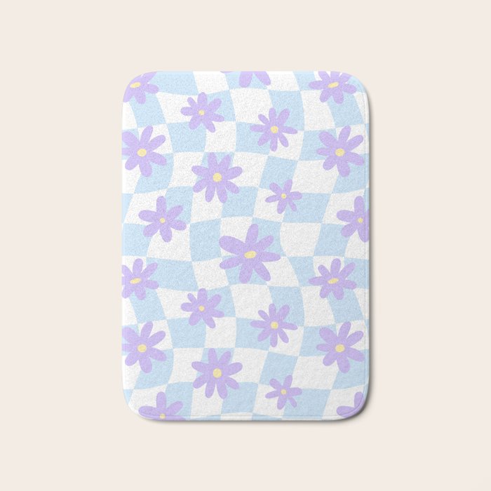 Retro psychedelic flower checkered print Bath Mat Gallery Image 1