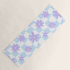 Retro psychedelic flower checkered print Yoga Mat Gallery Image 1