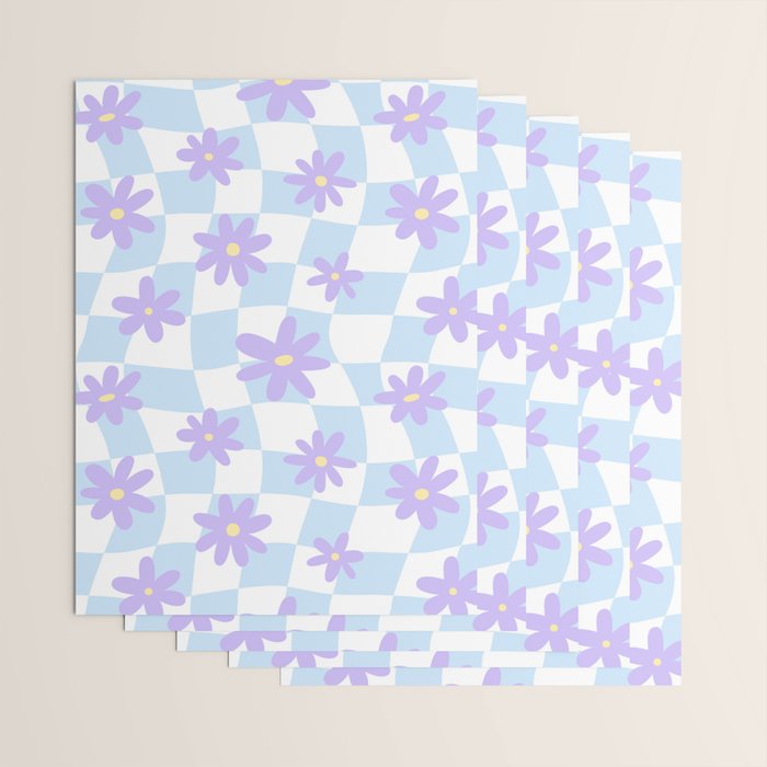 Retro psychedelic flower checkered print Wrapping Paper Gallery Image 3