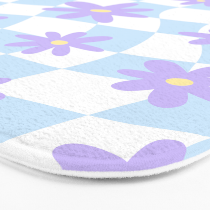 Retro psychedelic flower checkered print Bath Mat Gallery Image 3