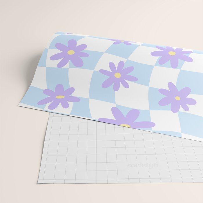 Retro psychedelic flower checkered print Wrapping Paper Gallery Image 2