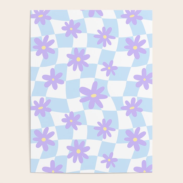 Retro psychedelic flower checkered print Poster Gallery Image 4