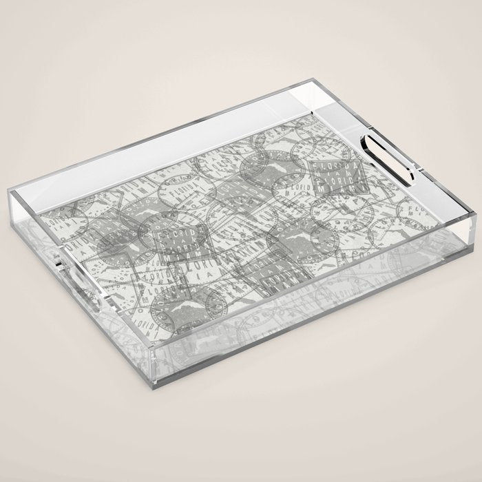 Vintage Florida Miami Travel Stamp Pattern Acrylic Tray Gallery Image 1