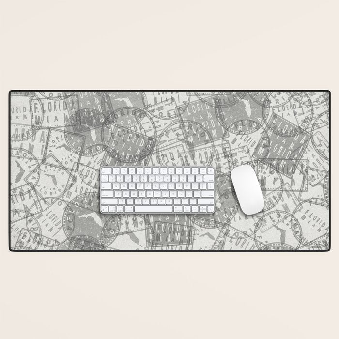 Vintage Florida Miami Travel Stamp Pattern Desk Mat Gallery Image 1