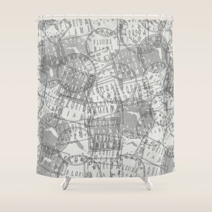 Vintage Florida Miami Travel Stamp Pattern Shower Curtain Gallery Image 1
