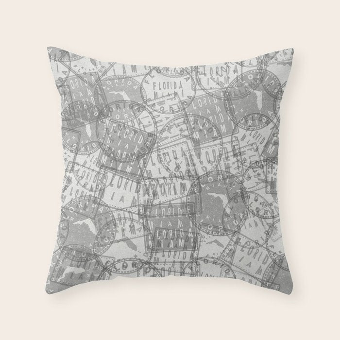 Vintage Florida Miami Travel Stamp Pattern Throw Pillow Gallery Image 1