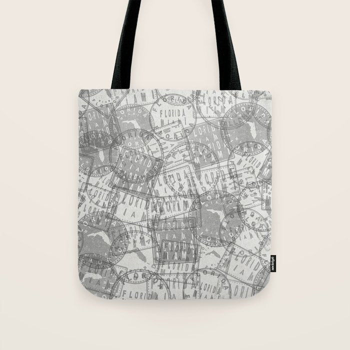 Vintage Florida Miami Travel Stamp Pattern Tote Bag Gallery Image 1