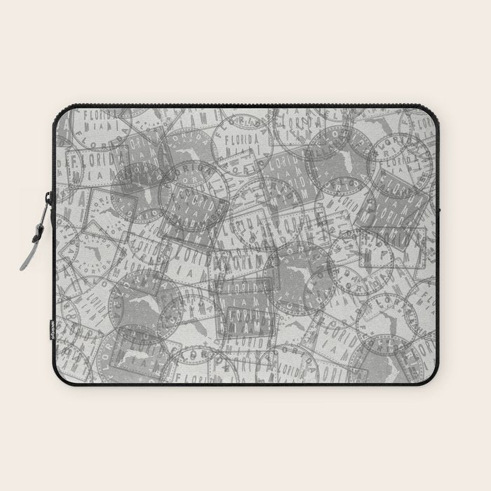 Vintage Florida Miami Travel Stamp Pattern Laptop Sleeve Gallery Image 1
