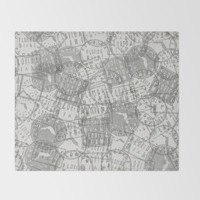 Vintage Florida Miami Travel Stamp Pattern Throw Blanket Gallery Image 2