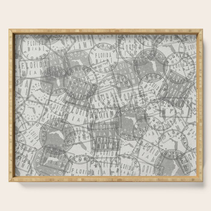 Vintage Florida Miami Travel Stamp Pattern Serving Tray Gallery Image 1