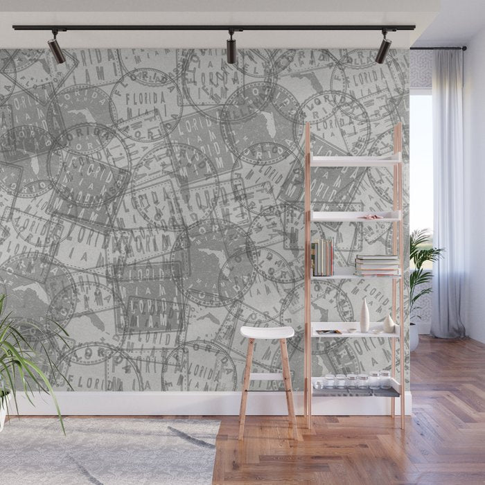 Vintage Florida Miami Travel Stamp Pattern Wall Mural Gallery Image 1