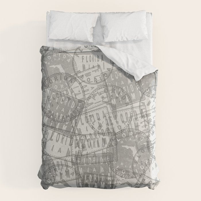 Vintage Florida Miami Travel Stamp Pattern Duvet Cover Gallery Image 1