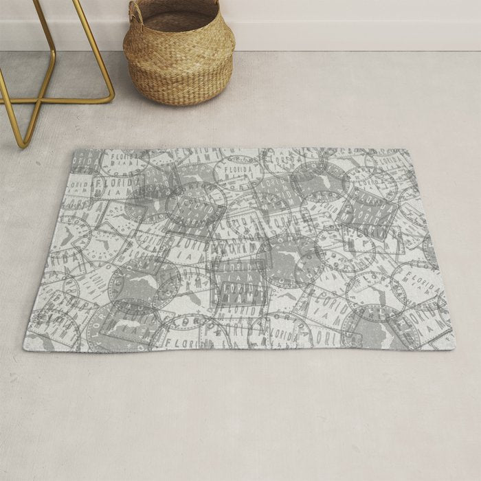 Vintage Florida Miami Travel Stamp Pattern Rug Gallery Image 1