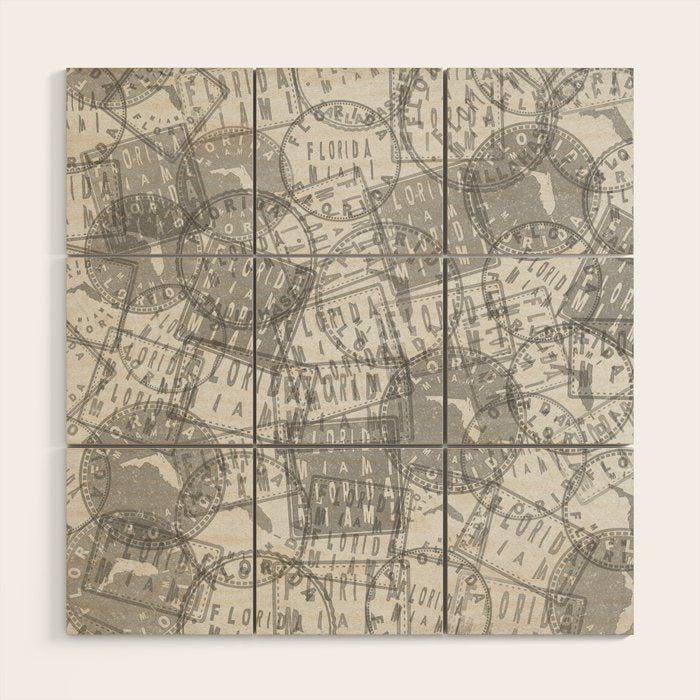 Vintage Florida Miami Travel Stamp Pattern Wood Wall Art Gallery Image 1