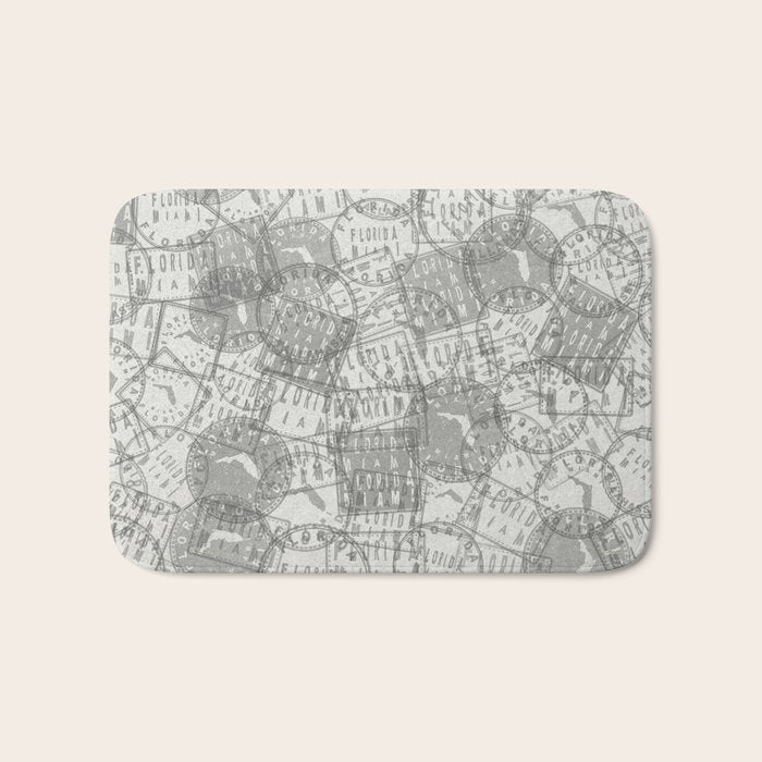 Vintage Florida Miami Travel Stamp Pattern Bath Mat Gallery Image 1