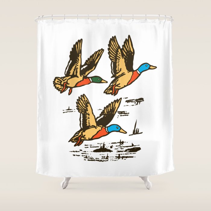 Mallard Ducks in Flight Waterfowl Shower Curtain Gallery Image 1