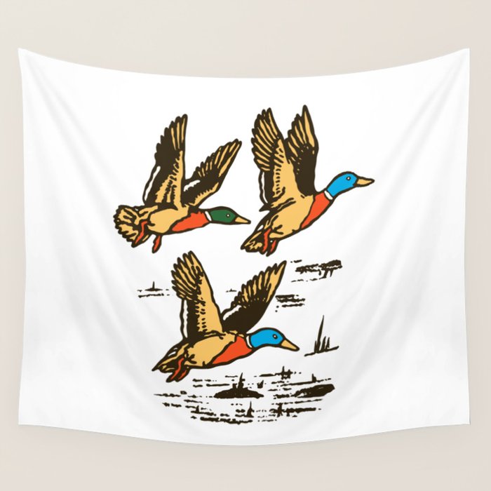Mallard Ducks in Flight Waterfowl Wall Tapestry Gallery Image 4