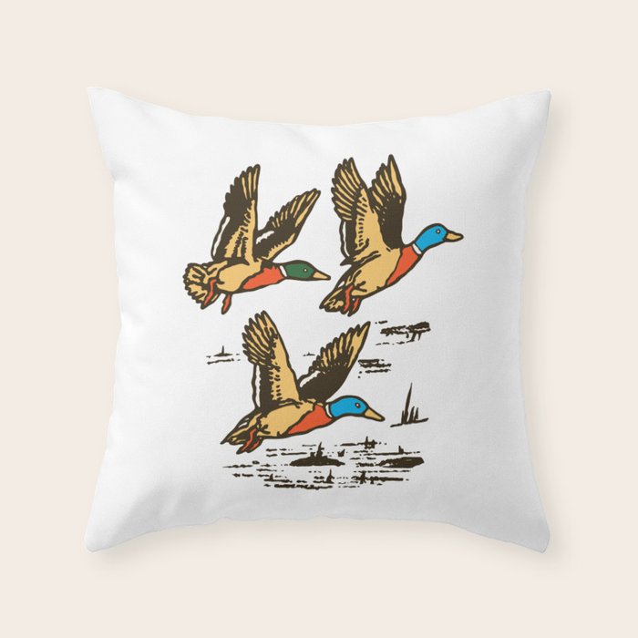 Mallard Ducks in Flight Waterfowl Throw Pillow Gallery Image 1