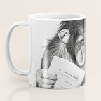 Chimpanzee Reading Newspaper, Black and White Vintage Art Coffee Mug Gallery Image 3