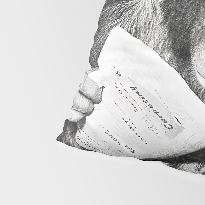 Chimpanzee Reading Newspaper, Black and White Vintage Art Pillow Sham Gallery Image 4