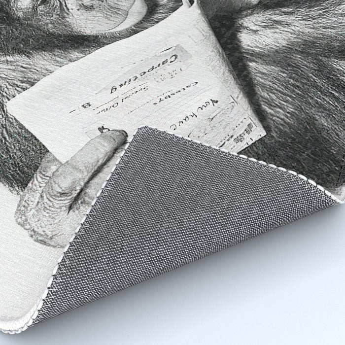 Chimpanzee Reading Newspaper, Black and White Vintage Art Rug Gallery Image 4