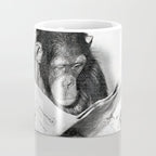 Chimpanzee Reading Newspaper, Black and White Vintage Art Coffee Mug Gallery Image 4