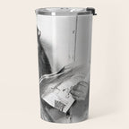 Chimpanzee Reading Newspaper, Black and White Vintage Art Travel Mug Gallery Image 2