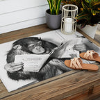 Chimpanzee Reading Newspaper, Black and White Vintage Art Outdoor Rug Gallery Image 2