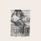 Chimpanzee Reading Newspaper, Black and White Vintage Art Wall Hanging Gallery Image 1