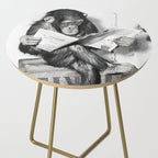 Chimpanzee Reading Newspaper, Black and White Vintage Art Side Table Gallery Image 2