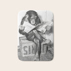 Chimpanzee Reading Newspaper, Black and White Vintage Art Bath Mat Gallery Image 1