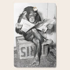 Chimpanzee Reading Newspaper, Black and White Vintage Art Cutting Board Gallery Image 1