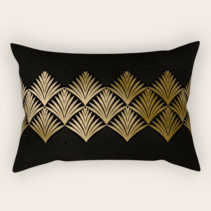 Reims France Luxueux Black and Gold Art Deco Rectangular Pillow Gallery Image 1