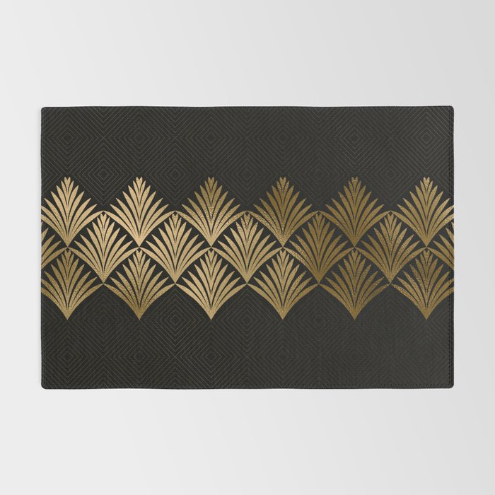 Reims France Luxueux Black and Gold Art Deco Rug Gallery Image 2