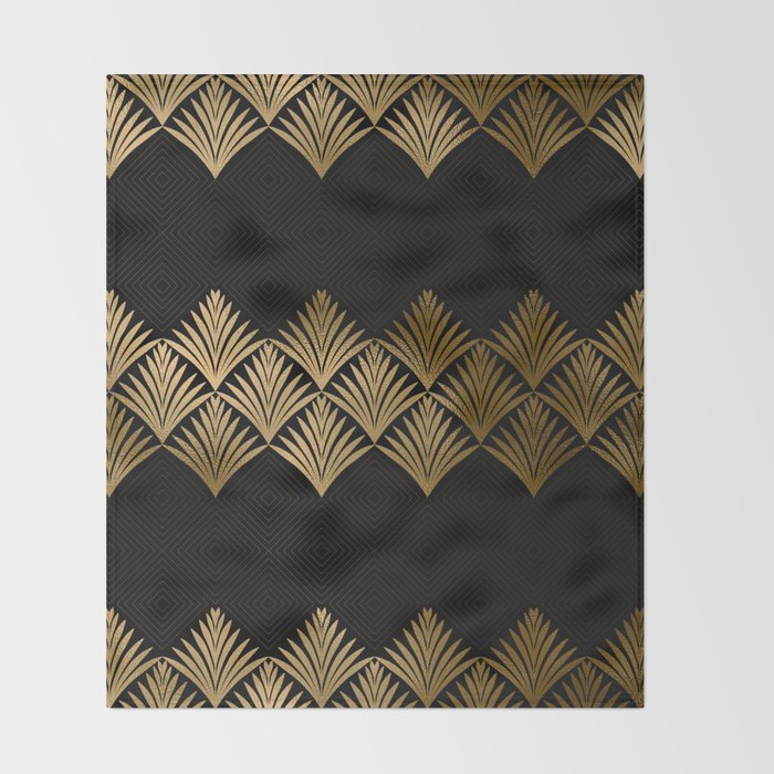 Reims France Luxueux Black and Gold Art Deco Throw Blanket Gallery Image 2