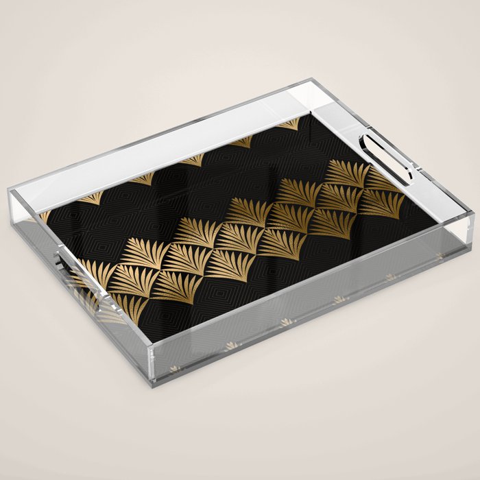 Reims France Luxueux Black and Gold Art Deco Acrylic Tray Gallery Image 1