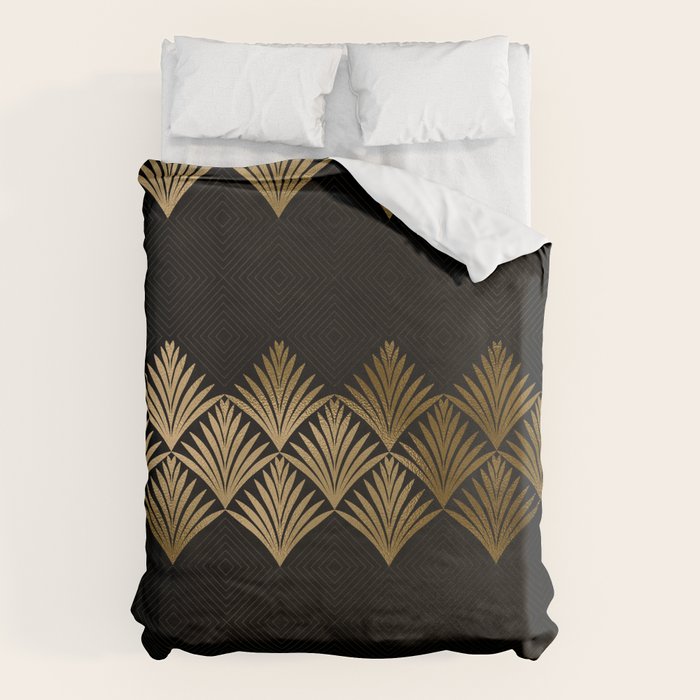 Reims France Luxueux Black and Gold Art Deco Duvet Cover Gallery Image 1