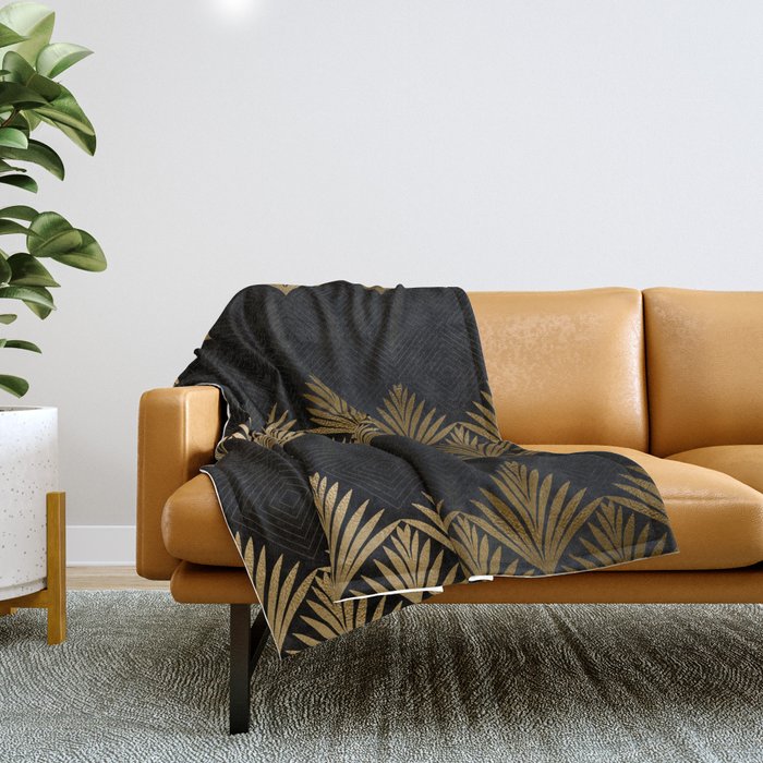 Reims France Luxueux Black and Gold Art Deco Throw Blanket Gallery Image 1