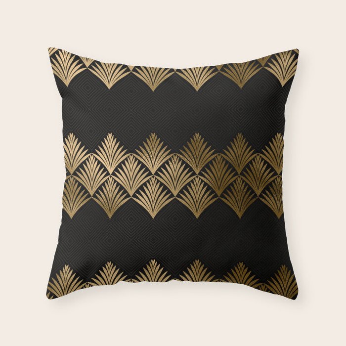 Reims France Luxueux Black and Gold Art Deco Throw Pillow Gallery Image 6