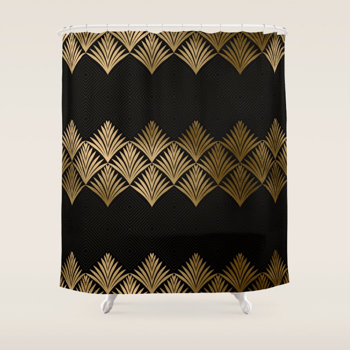 Reims France Luxueux Black and Gold Art Deco Shower Curtain Gallery Image 1