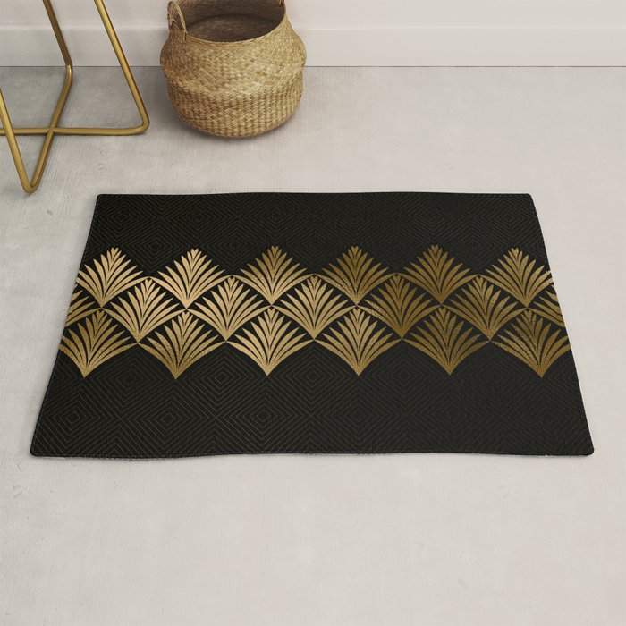Reims France Luxueux Black and Gold Art Deco Rug Gallery Image 1