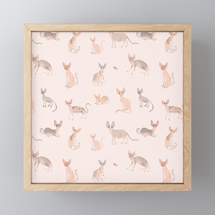 Sphynx Cats - No Furr Don't Care - Cat Pink Mini Art Print Gallery Image 1
