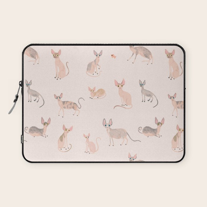Sphynx Cats - No Furr Don't Care - Cat Pink Laptop Sleeve Gallery Image 1