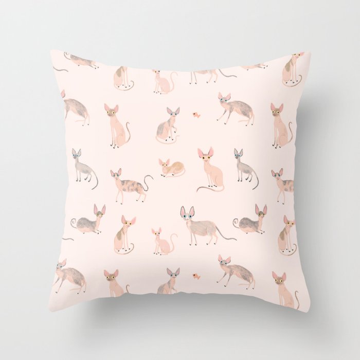 Sphynx Cats - No Furr Don't Care - Cat Pink Throw Pillow Gallery Image 6
