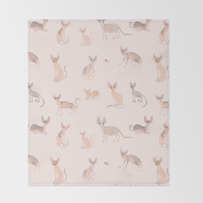 Sphynx Cats - No Furr Don't Care - Cat Pink Throw Blanket Gallery Image 2