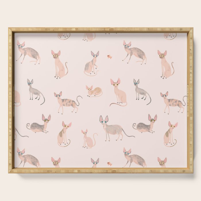 Sphynx Cats - No Furr Don't Care - Cat Pink Serving Tray Gallery Image 1