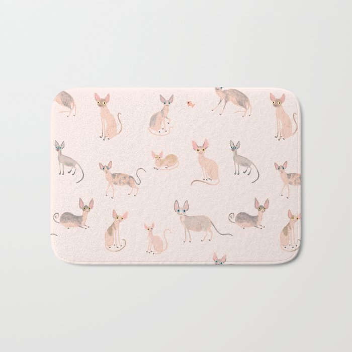 Sphynx Cats - No Furr Don't Care - Cat Pink Bath Mat Gallery Image 1