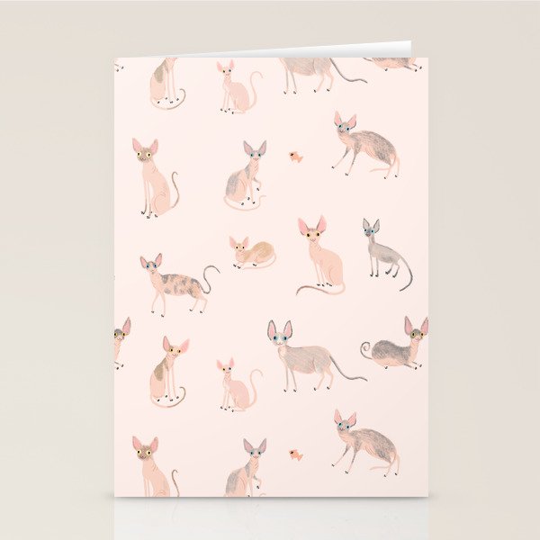 Sphynx Cats - No Furr Don't Care - Cat Pink Stationery Card Gallery Image 2