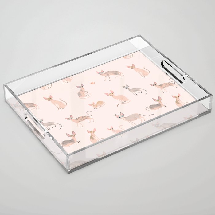 Sphynx Cats - No Furr Don't Care - Cat Pink Acrylic Tray Gallery Image 1